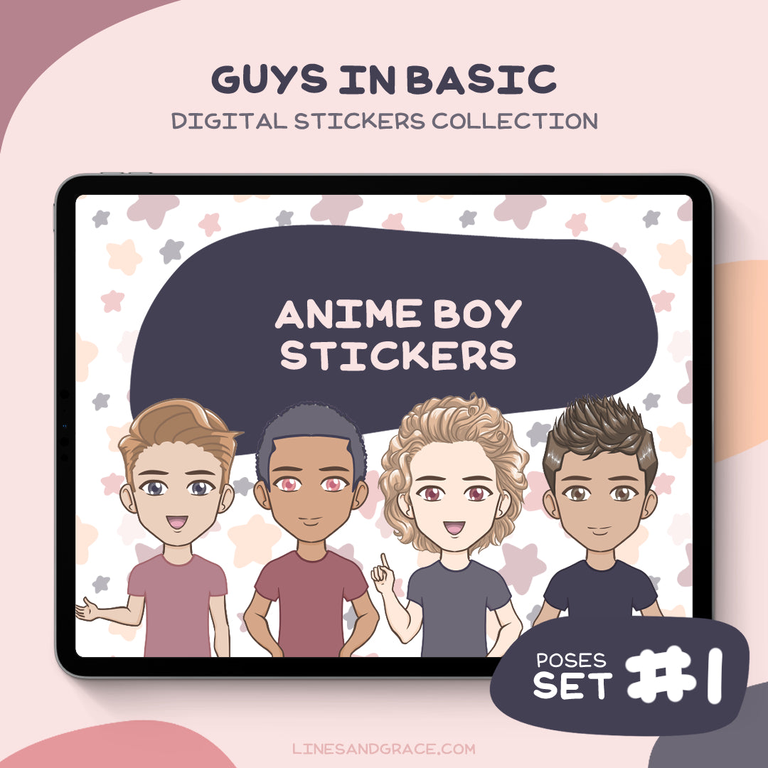 Guys in Basics - Anime Boy Stickers - Set 1 – Lines and Grace