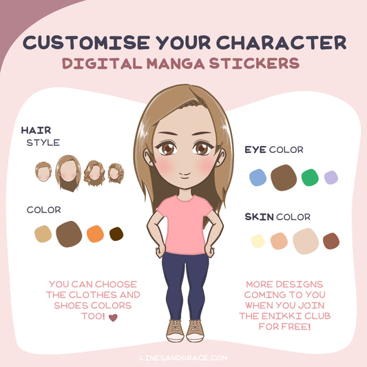 Create Your Own Manga Character - Kawaii Girls Digital Stickers